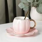 Чайная пара керамическая «Цветок», 3 предмета: чашка 240 мл, блюдце d=16 см, ложка, цвет розовый - фото 295299027
