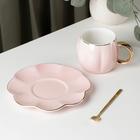 Чайная пара керамическая «Цветок», 3 предмета: чашка 240 мл, блюдце d=16 см, ложка, цвет розовый - Фото 2