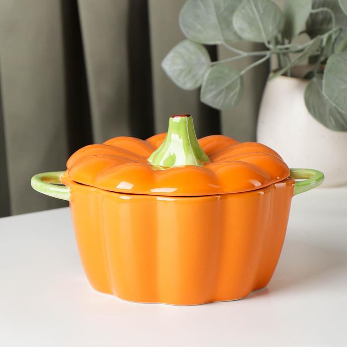 Горшочек из жаропрочной керамики для запекания «Тыква», 650 мл, 18,5×14×11 см, посуда для Хэллоуина, цвет оранжевый - Фото 1