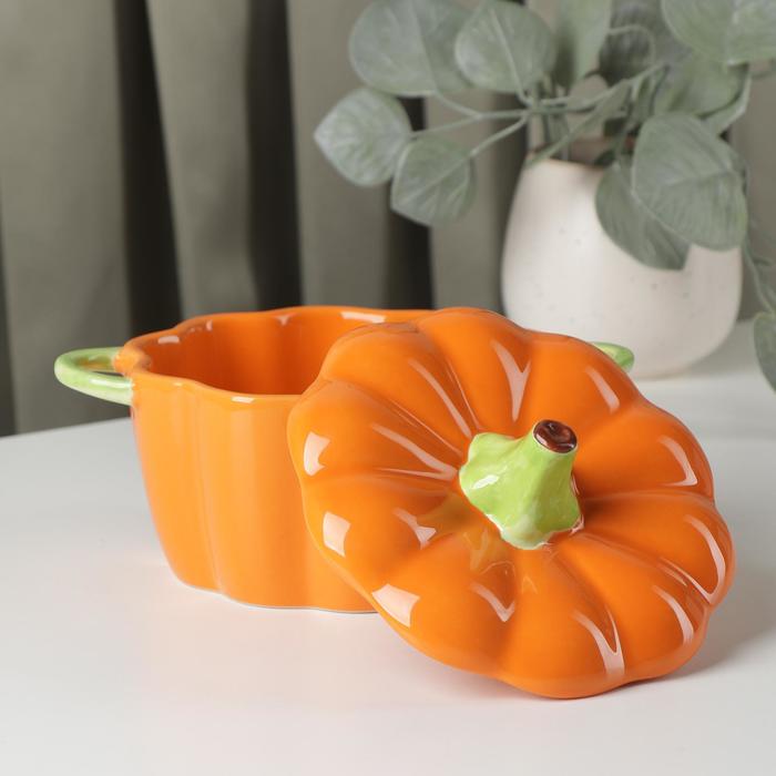 Горшочек для запекания «Тыква», 500 мл, 18.5×14×11 см, посуда для Хэллоуина, жаропрочная керамика, цвет оранжевый - Фото 1