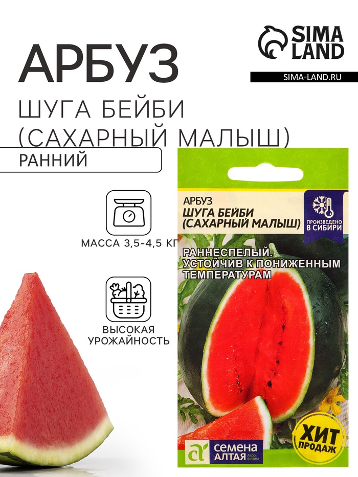 Семена Арбуз «Шуга бейби (Сахарный малыш)», 1 г, «Семена Алтая» - Фото 1