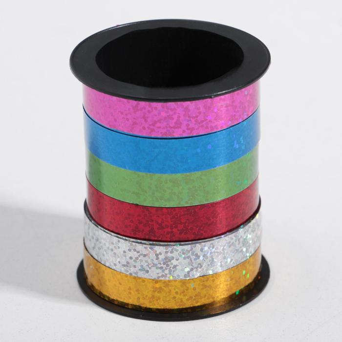 Лента упаковочная голографическая, ассорти, 6 цветов, 0.8 см × 3 м - Фото 1