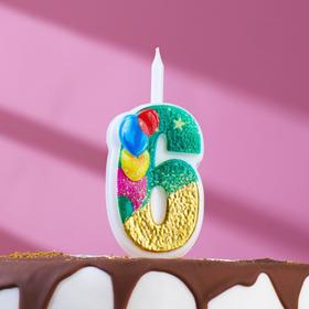 Свеча в торт "Воздушные шарики", цифра "6", 12 см