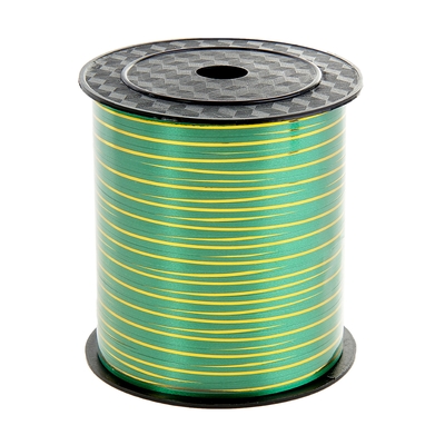 Лента упаковочная, зеленая, с золотой полосой, 5 мм х 225 м