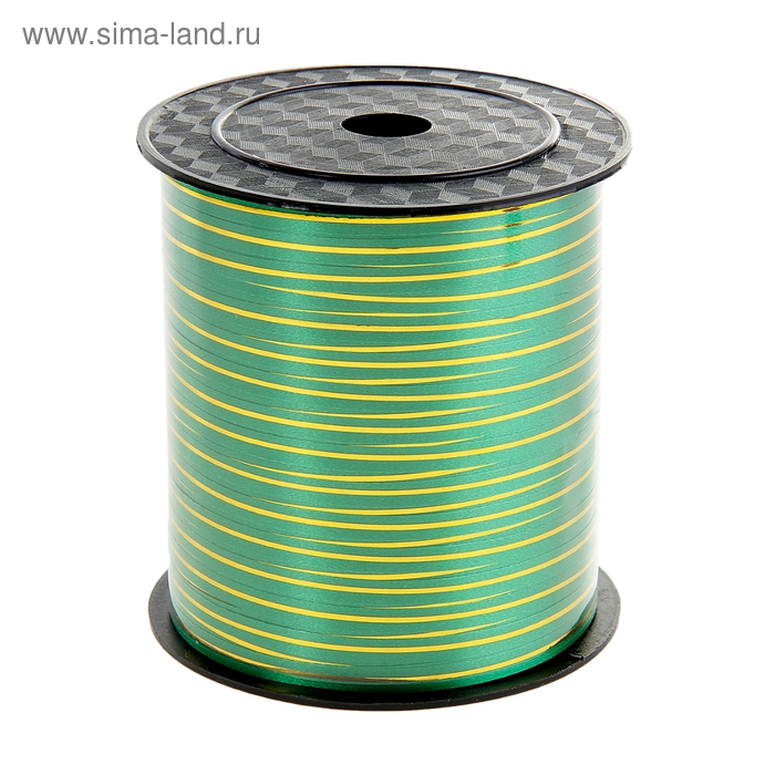 Лента упаковочная, зеленая, с золотой полосой, 5 мм х 225 м - Фото 1