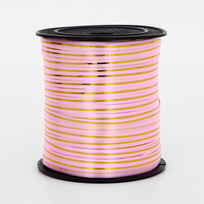 Лента упаковочная с золотой полосой, розовая, 5 мм × 225 м - Фото 1