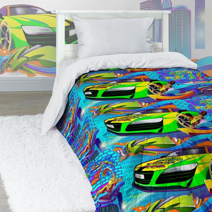 Покрывало стёганое, детское «Неоновая машина», размер 145х200 см - Фото 1