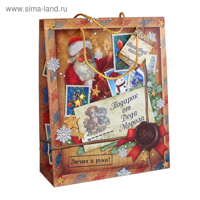 Пакет ламинированный L НГ посылка от деда мороза блестка - Фото 1