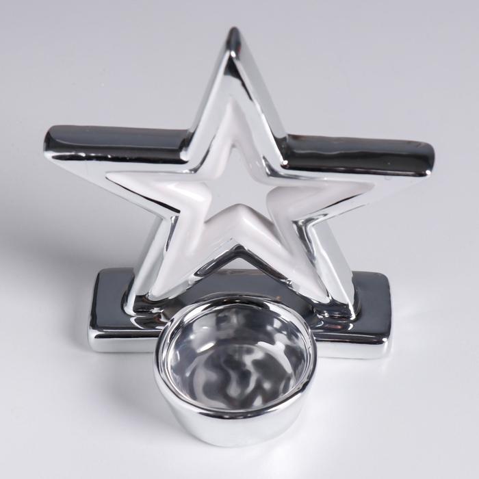 Сувенир керамика подсвечник "Двойная звезда" серебро 12,8х7,8х12,3 см - фото 1894076484