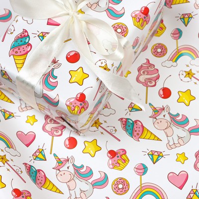 Бумага упаковочная глянцевая "Единорожки", 70 х 100 см, 1 лист