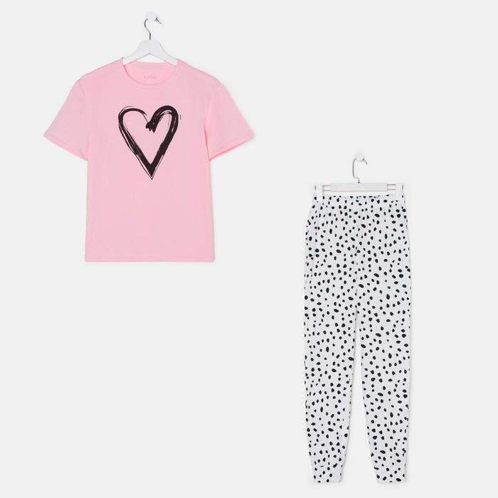 Пижама женская (футболка, брюки) KAFTAN Heart, размер 48-50