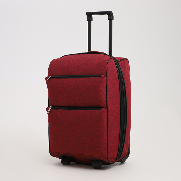 Чемодан малый 20", отдел на молнии, с расширением, наружный карман, 2 колеса, цвет бордовый - Фото 1
