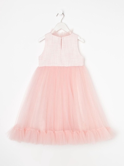 Платье нарядное для девочки MINAKU: PartyDress с воротником, бело-розовое, рост 110-116 см