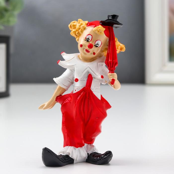 Сувенир полистоун "Клоун-фокусник в цилиндре с зонтом" бело-красный 10,7х4,2х7,2 см - Фото 1