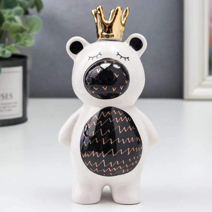 Сувенир керамика "Мишка в короне" бело-чёрный с золотом 14,5х7х7 см - Фото 1