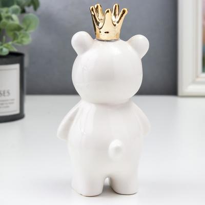 Фигурка керамика «Мишка в короне», бело-чёрный с золотом, 14.5×7×7 см