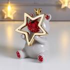 Сувенир керамика "Мишка в короне, с большой золотой звездой" 11,2х7,7х7,8 см (комплект 2 шт) - фото 21354175