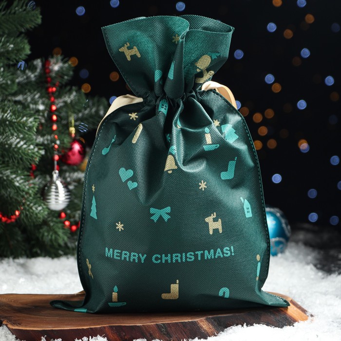 Мешок подарочный "Рождественские мелочи" зелёный, 27 x 40 см - Фото 1