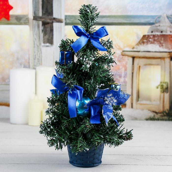 Ёлка декор "Новогодний восторг" 30 см, синяя пуансетия - Фото 1