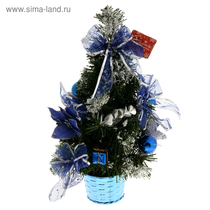 елка декор 50 см синяя пуансетия в снегу - Фото 1
