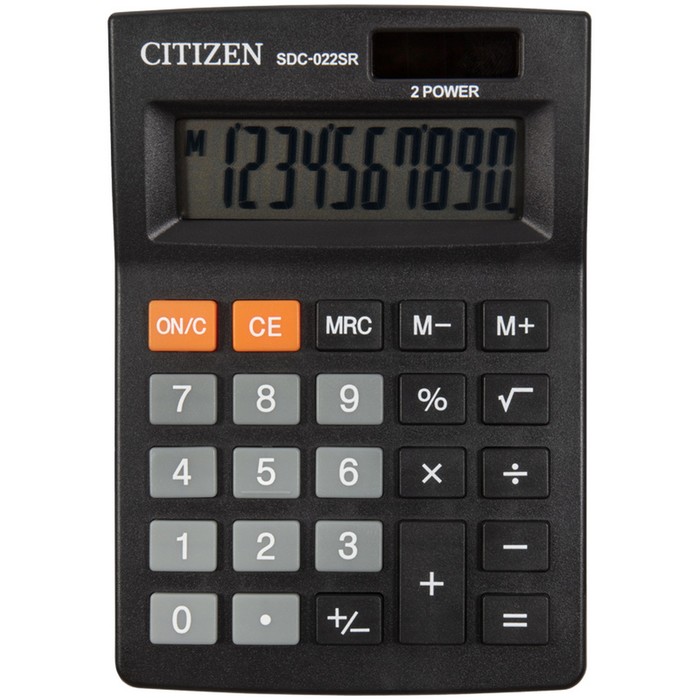 Калькулятор настольный Citizen "SDC-022SR", 10-разрядный, 88 х 127 х 23 мм, двойное питание, черный - фото 51578768