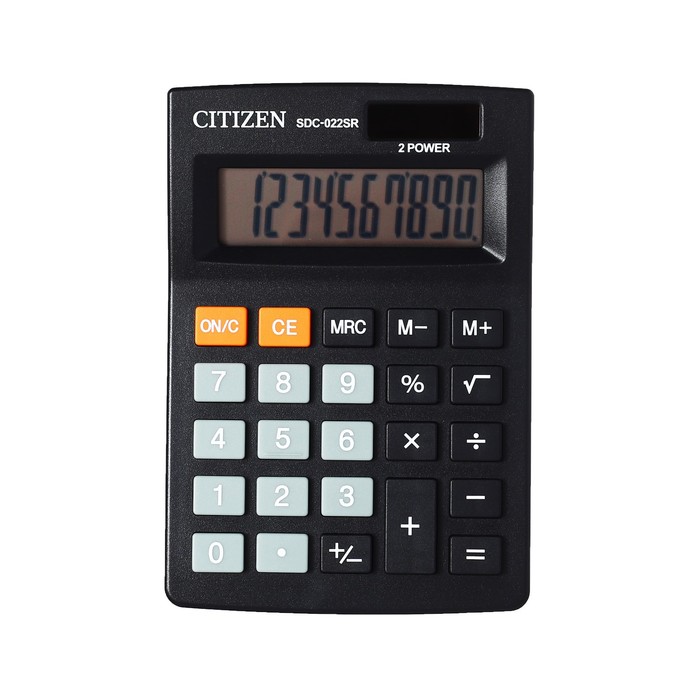 Калькулятор настольный Citizen "SDC-022SR", 10-разрядный, 88 х 127 х 23 мм, двойное питание, черный - фото 51578771