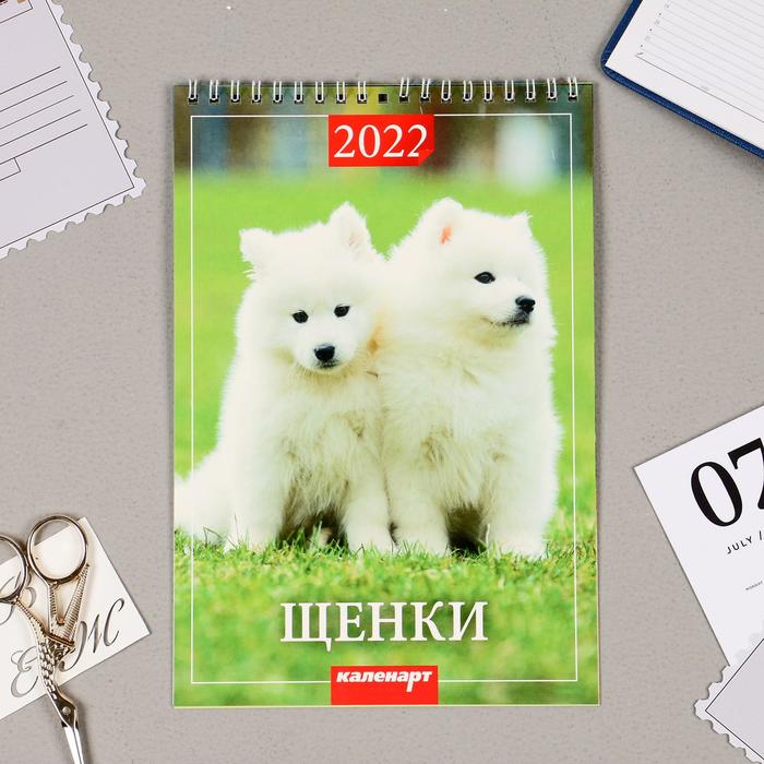 Календарь на пружине без ригеля "Щенки" 17х25 см, 2022 год - Фото 1