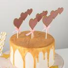 Набор топперов для торта «Сердечки», 3 шт, 20×13 см, цвет розовый - фото 321301476
