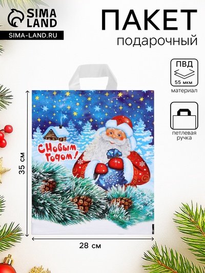 Пакет подарочный новогодний «Добрый дед», полиэтиленовый с петлевой ручкой, 28×35 см