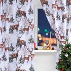 Новогодний комплект штор для кухни с подхватами "Сказочный лес" 145х180см-2 шт., габардин - Фото 3