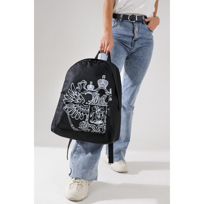 Рюкзак «Герб», 33х13х40, отд на молнии, н/карман, черный - фото 1898498999