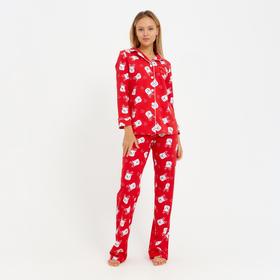 Пижама новогодняя женская (рубашка и брюки) KAFTAN Мишки, цвет красный, размер 44-46