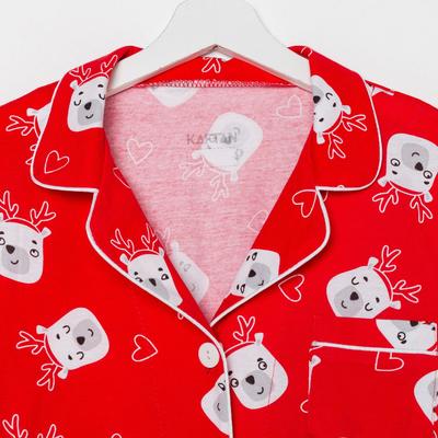 Пижама новогодняя женская (рубашка, брюки) KAFTAN Мишки, красная, размер 52-54