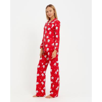 Пижама новогодняя женская (рубашка, брюки) KAFTAN Мишки, красная, размер 52-54