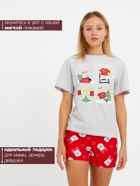 Пижама женская (футболка и шорты) KAFTAN «Мишки» размер 52-54