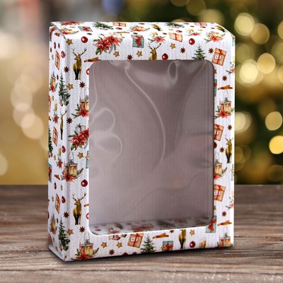 Коробка подарочная, крышка-дно, с окном "Рождественский вечер", 18 х 15 х 5 см