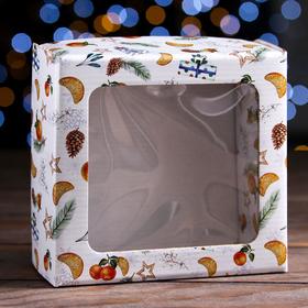 Коробка подарочная, крышка-дно, с окном 'Новогоднее настроение', 14,5 х 14,5 х 6 см