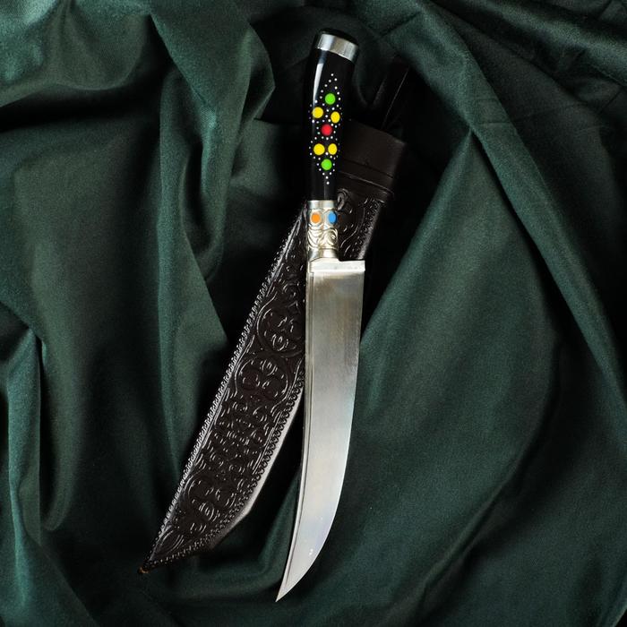 Нож Пчак Шархон - эбонит, ёрма, гарда, навершие мельхиор, 17 см - Фото 1