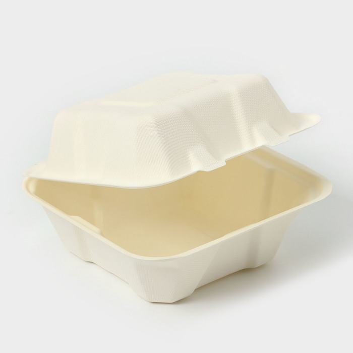 Ланч - бокс, коробка для бенто - торта и бургера, 450 мл, 15,2×15,4×8,8 см, сахарный тростник - фото 1895548254