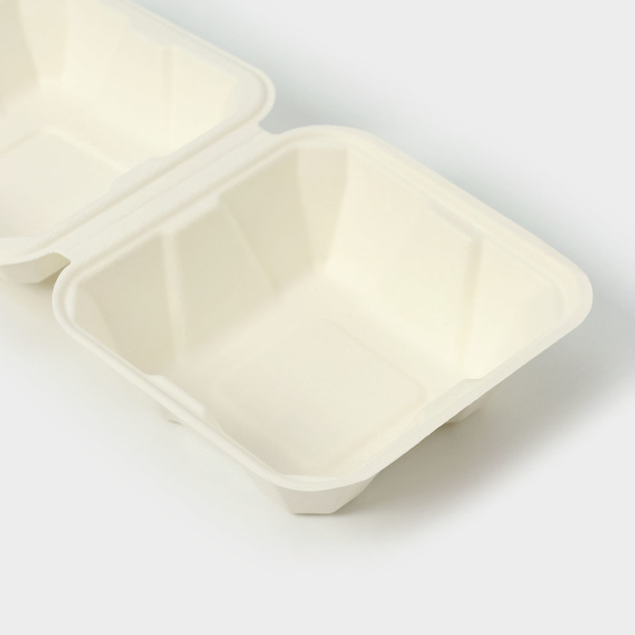 Ланч - бокс, коробка для бенто - торта и бургера, 450 мл, 15,2×15,4×8,8 см, сахарный тростник - фото 1895548255
