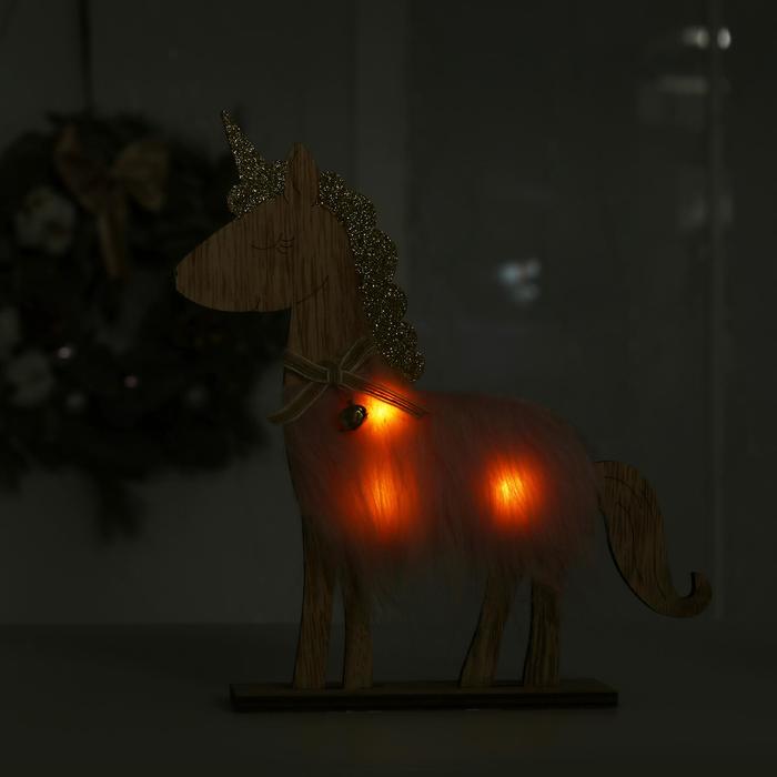 Новогодний декор с подсветкой «Единорог с колокольчиком» 21.5×5×23 см, розовый - фото 1907292644