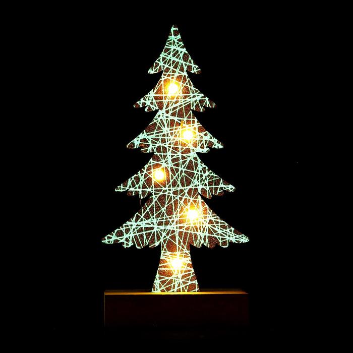 Новогодний декор с подсветкой «Новогодняя ель» 9×5×19 см, белый - фото 1907292706