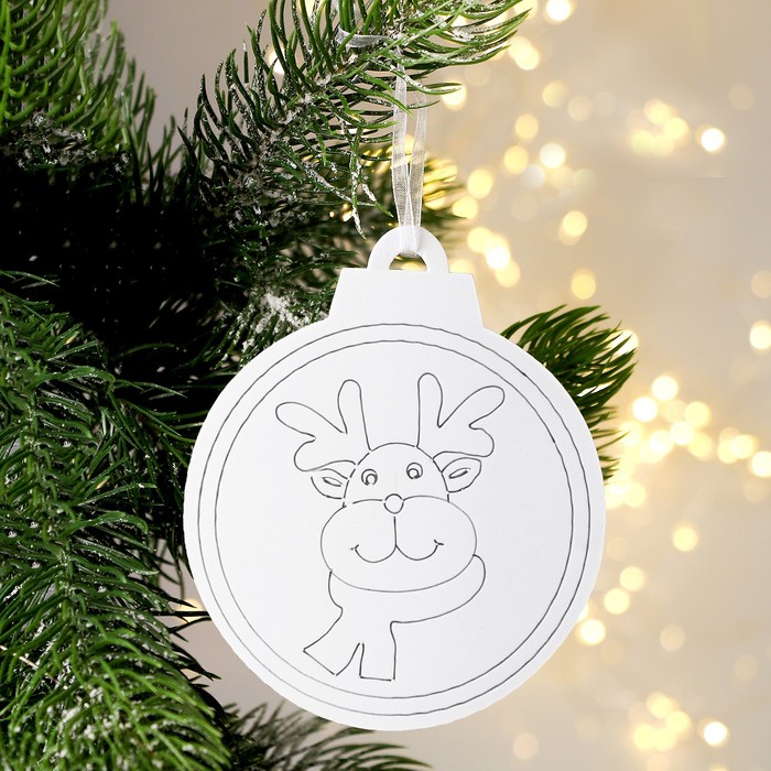 Ёлочное украшение под раскраску «Олень» 4 шт., кисть - Фото 1