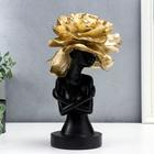 Сувенир полистоун "Девушка в шляпке в форме розы" чёрный с золотом 30х18х16 см - фото 3456439