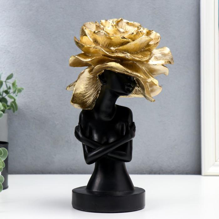 Сувенир полистоун "Девушка в шляпке в форме розы" чёрный с золотом 30х18х16 см
