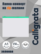 Папка-конверт на ZIP-молнии A5 150 мкм, Calligrata, прозрачная, зелёная молния - Фото 1