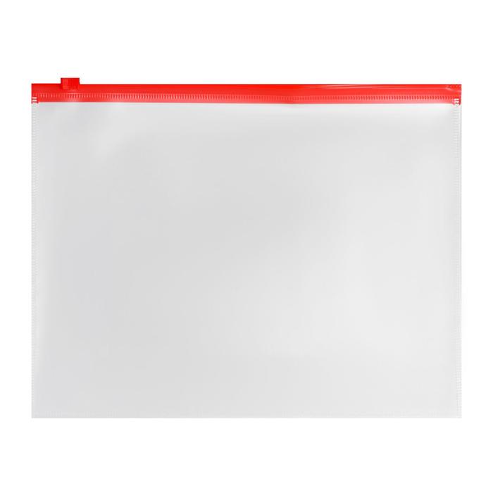 Папка-конверт на ZIP-молнии A5, 150 мкм, Calligrata, прозрачная, красная молния - Фото 1