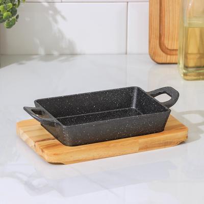 Сковорода чугунная «Ночь», 22×11×3 см, на деревянной подставке