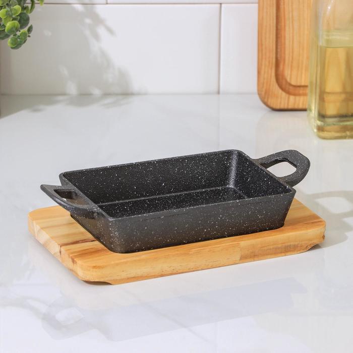 Сковорода чугунная «Ночь», 22×11×3 см, на деревянной подставке - Фото 1