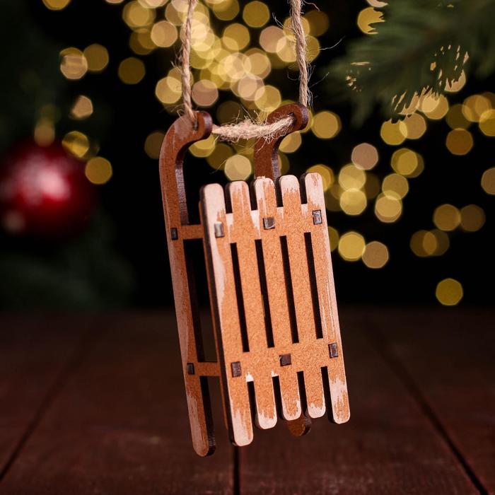 Ёлочное украшение «Салазки», 10×4.5×2.5 см, МДФ - Фото 1